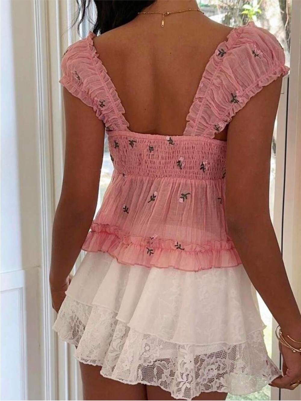 Romantic Pink Ruffle Button-Front Cami Top - Picture 2 of 7